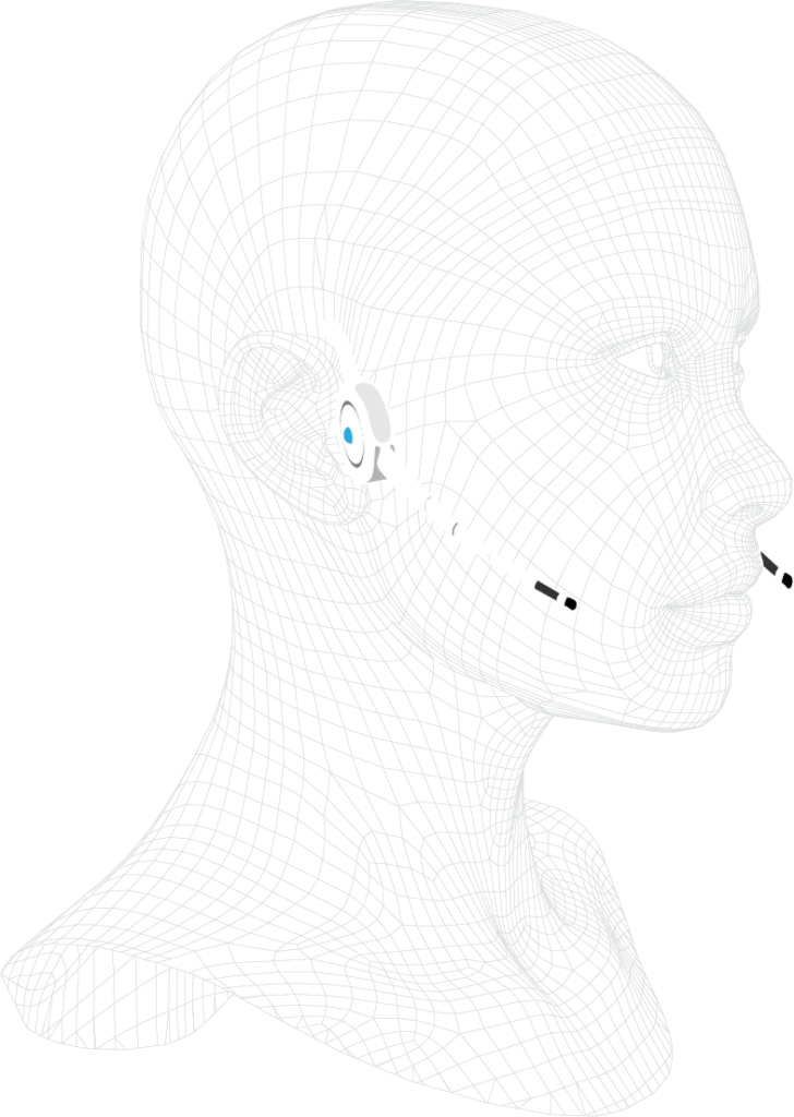 3D model of a human wearing Glosdex's headset.