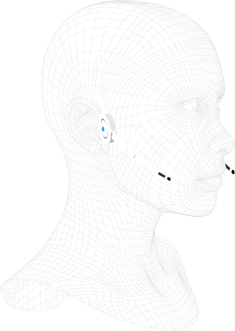 3D model of a human wearing Glosdex's headset.